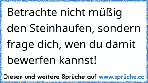 Betrachte nicht müßig den Steinhaufen, sondern frage dich, wen du damit bewerfen kannst!