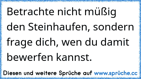 Betrachte nicht müßig den Steinhaufen, sondern frage dich, wen du damit bewerfen kannst.