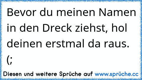 Bevor du meinen Namen in den Dreck ziehst, hol deinen erstmal da raus. (;