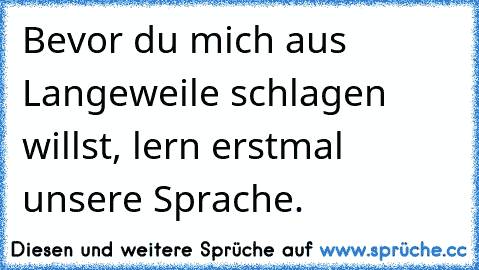 Bevor du mich aus Langeweile schlagen willst, lern erstmal unsere Sprache.