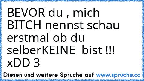 BEVOR du , mich BITCH nennst schau erstmal ob du selberKEINE  bist !!! xDD ♥3