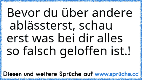 Bevor du über andere  ablässterst, schau erst was bei dir alles so falsch geloffen ist.!