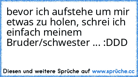 bevor ich aufstehe um mir etwas zu holen, schrei ich einfach meinem Bruder/schwester ... :DDD