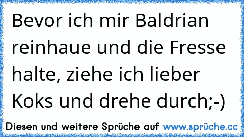 Bevor ich mir Baldrian reinhaue und die Fresse halte, ziehe ich lieber Koks und drehe durch;-)