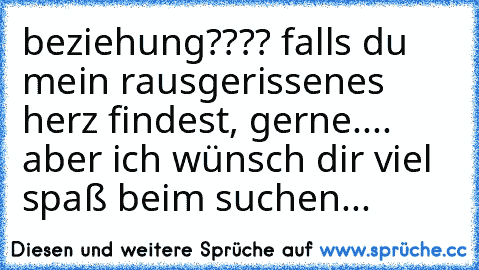 beziehung???? falls du mein rausgerissenes herz findest, gerne.... aber ich wünsch dir viel spaß beim suchen...