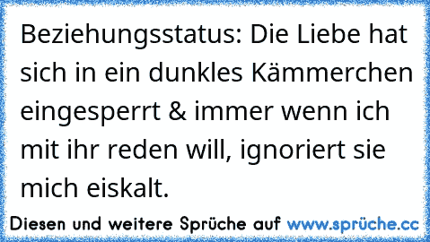 Beziehungsstatus: Die Liebe hat sich in ein dunkles Kämmerchen eingesperrt & immer wenn ich mit ihr reden will, ignoriert sie mich eiskalt.