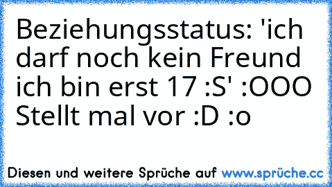 Beziehungsstatus: 'ich darf noch kein Freund ich bin erst 17 :S' 
:OOO Stellt mal vor :D :o