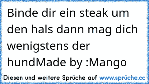 Binde dir ein steak um den hals dann mag dich wenigstens der hund
Made by :Mango