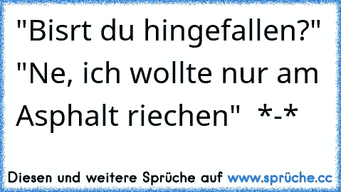 "Bisrt du hingefallen?" "Ne, ich wollte nur am Asphalt riechen"  *-*