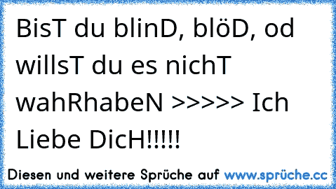 BisT du blinD, blöD, od willsT du es nichT wahRhabeN >>>>> Ich Liebe DicH!!!!!