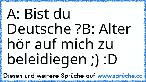 A: Bist du Deutsche ?
B: Alter hör auf mich zu beleidiegen ;) :D