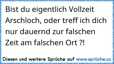 Bist du eigentlich Vollzeit Arschloch, oder treff ich dich nur dauernd zur falschen Zeit am falschen Ort ?!