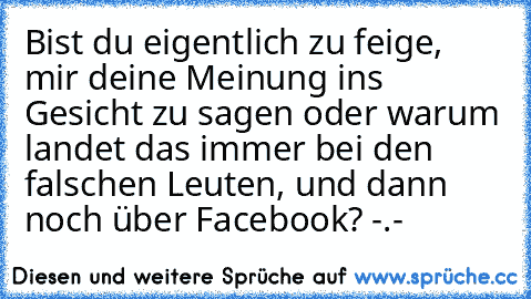 Bist du eigentlich zu feige, mir deine Meinung ins Gesicht zu sagen oder warum landet das immer bei den falschen Leuten, und dann noch über Facebook? -.-