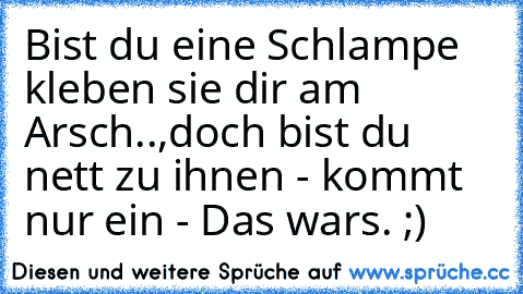 Bist du eine Schlampe kleben sie dir am Arsch..,doch bist du nett zu ihnen - kommt nur ein - Das wars. ;)