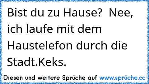 Bist du zu Hause? – Nee, ich laufe mit dem Haustelefon durch die Stadt.
Keks.