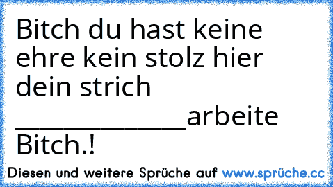 Bitch du hast keine ehre kein stolz hier dein strich ______________arbeite Bitch.!