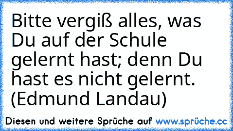 Bitte vergiß alles, was Du auf der Schule gelernt hast; denn Du hast es nicht gelernt. (Edmund Landau)