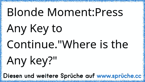 Blonde Moment:
Press Any Key to Continue.
"Where is the Any key?"