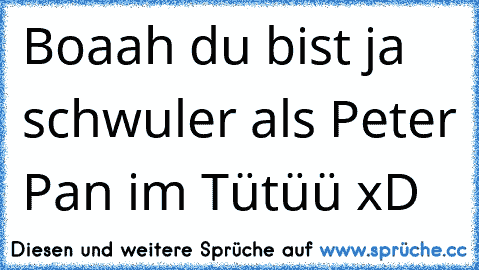 Boaah du bist ja schwuler als Peter Pan im Tütüü xD