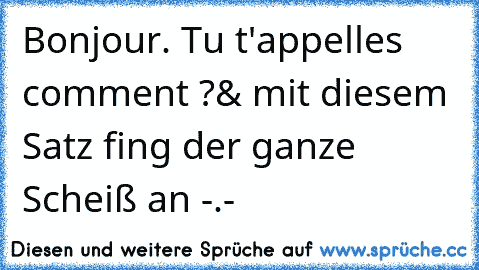 Bonjour. Tu t'appelles comment ?
& mit diesem Satz fing der ganze Scheiß an -.-