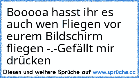 Booooa hasst ihr es auch wen Fliegen vor eurem Bildschirm fliegen -.-
Gefällt mir drücken