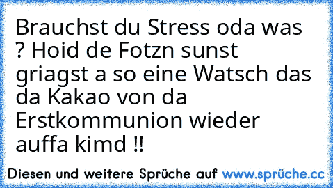 Brauchst du Stress oda was ? Hoid de Fotzn sunst griagst a so eine Watsch das da Kakao von da Erstkommunion wieder auffa kimd !!