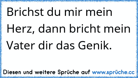 Brichst du mir mein Herz, dann bricht mein Vater dir das Genik.