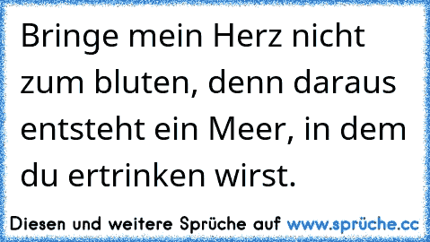 Bringe mein Herz nicht zum bluten, denn daraus entsteht ein Meer, in dem du ertrinken wirst.