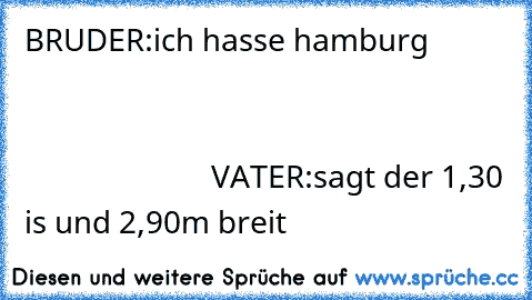 BRUDER:ich hasse hamburg                                                                                                                                                                 VATER:sagt der 1,30 is und 2,90m breit