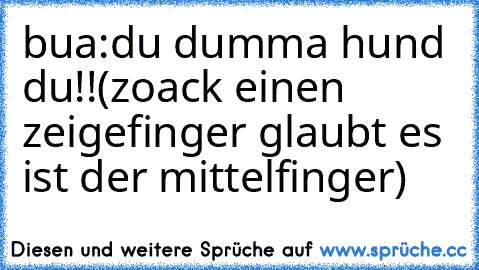 bua:du dumma hund du!!(zoack einen zeigefinger glaubt es ist der mittelfinger)