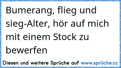 Bumerang, flieg und sieg-
Alter, hör auf mich mit einem Stock zu bewerfen