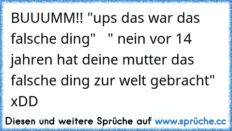 BUUUMM!! "ups das war das falsche ding"   " nein vor 14 jahren hat deine mutter das falsche ding zur welt gebracht" xDD