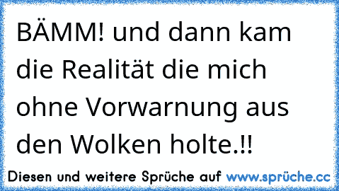 BÄMM! und dann kam die Realität die mich ohne Vorwarnung aus den Wolken holte.!!