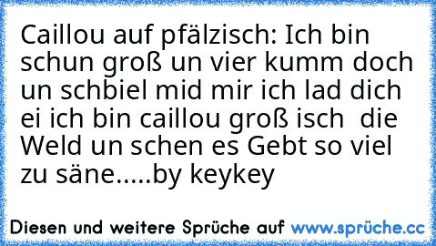 Caillou auf pfälzisch: Ich bin schun groß un vier kumm doch un schbiel mid mir ich lad dich ei ich bin caillou groß isch  die Weld un schen es Gebt so viel zu säne.....by keykey