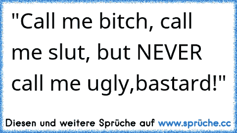 "Call me bitch, call me slut, but NEVER call me ugly,bastard!"