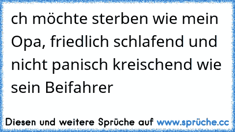 ch möchte sterben wie mein Opa, friedlich schlafend und nicht panisch kreischend wie sein Beifahrer