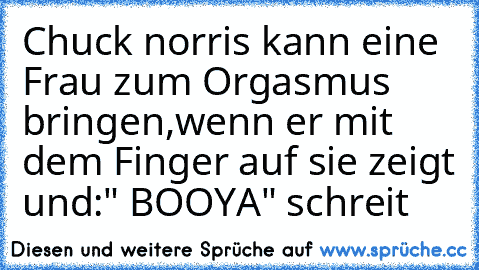 Chuck norris kann eine Frau zum Orgasmus bringen,wenn er mit dem Finger auf sie zeigt und:" BOOYA" schreit