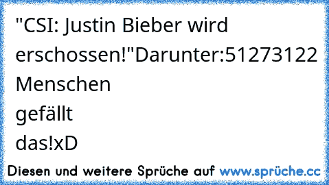 "CSI: Justin Bieber wird erschossen!"
Darunter:
51273122 Menschen gefällt das!
xD