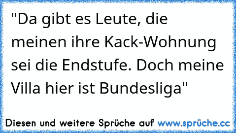 "Da gibt es Leute, die meinen ihre Kack-Wohnung sei die Endstufe. Doch meine Villa hier ist Bundesliga"