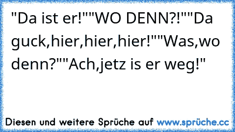 "Da ist er!"
"WO DENN?!"
"Da guck,hier,hier,hier!"
"Was,wo denn?"
"Ach,jetz is er weg!"