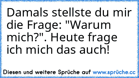 Damals stellste du mir die Frage: "Warum mich?". Heute frage ich mich das auch!