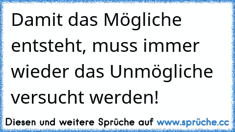 Damit das Mögliche entsteht, muss immer wieder das Unmögliche versucht werden!