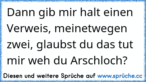 Dann gib mir halt einen Verweis, meinetwegen zwei, glaubst du das tut mir weh du Arschloch?