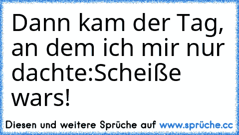 Dann kam der Tag, an dem ich mir nur dachte:
Scheiße wars!