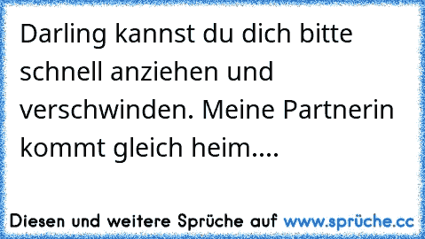 Darling kannst du dich bitte schnell anziehen und verschwinden. Meine Partnerin kommt gleich heim....