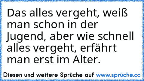 Das alles vergeht, weiß man schon in der Jugend, aber wie schnell alles vergeht, erfährt man erst im Alter.