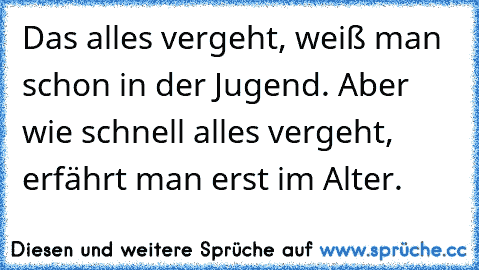 Das alles vergeht, weiß man schon in der Jugend. Aber wie schnell alles vergeht, erfährt man erst im Alter.