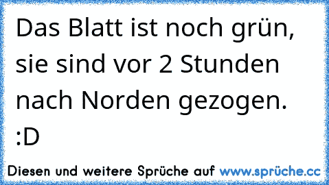 Das Blatt ist noch grün, sie sind vor 2 Stunden nach Norden gezogen. :D