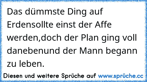 Das dümmste Ding auf Erden
sollte einst der Affe werden,
doch der Plan ging voll daneben
und der Mann begann zu leben.