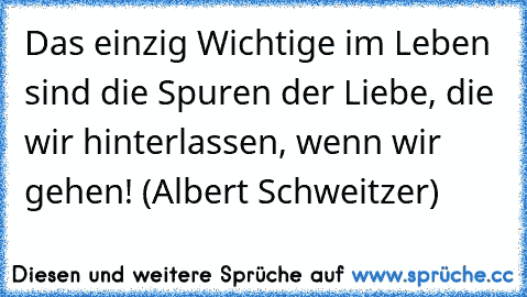 Das einzig Wichtige im Leben sind die Spuren der Liebe, die wir hinterlassen, wenn wir gehen! (Albert Schweitzer)